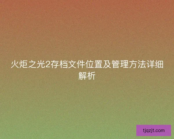 火炬之光2存档文件位置及管理方法详细解析 火炬之光2存档文件位置及管理方法详细解析